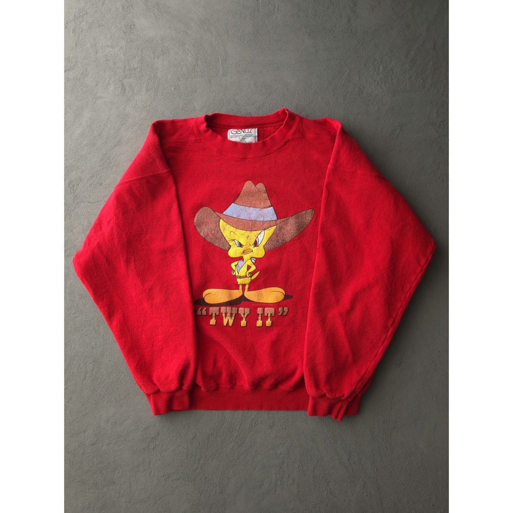 Vintage 90s Tweety Bird Looney Tunes Twy It Red Crewneck Sweatshirt Western XL
